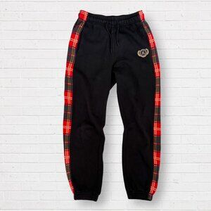 NIKE Air Jordan Black Red Plaid Time Brooklyn Fleece Sweatpants Joggers XS